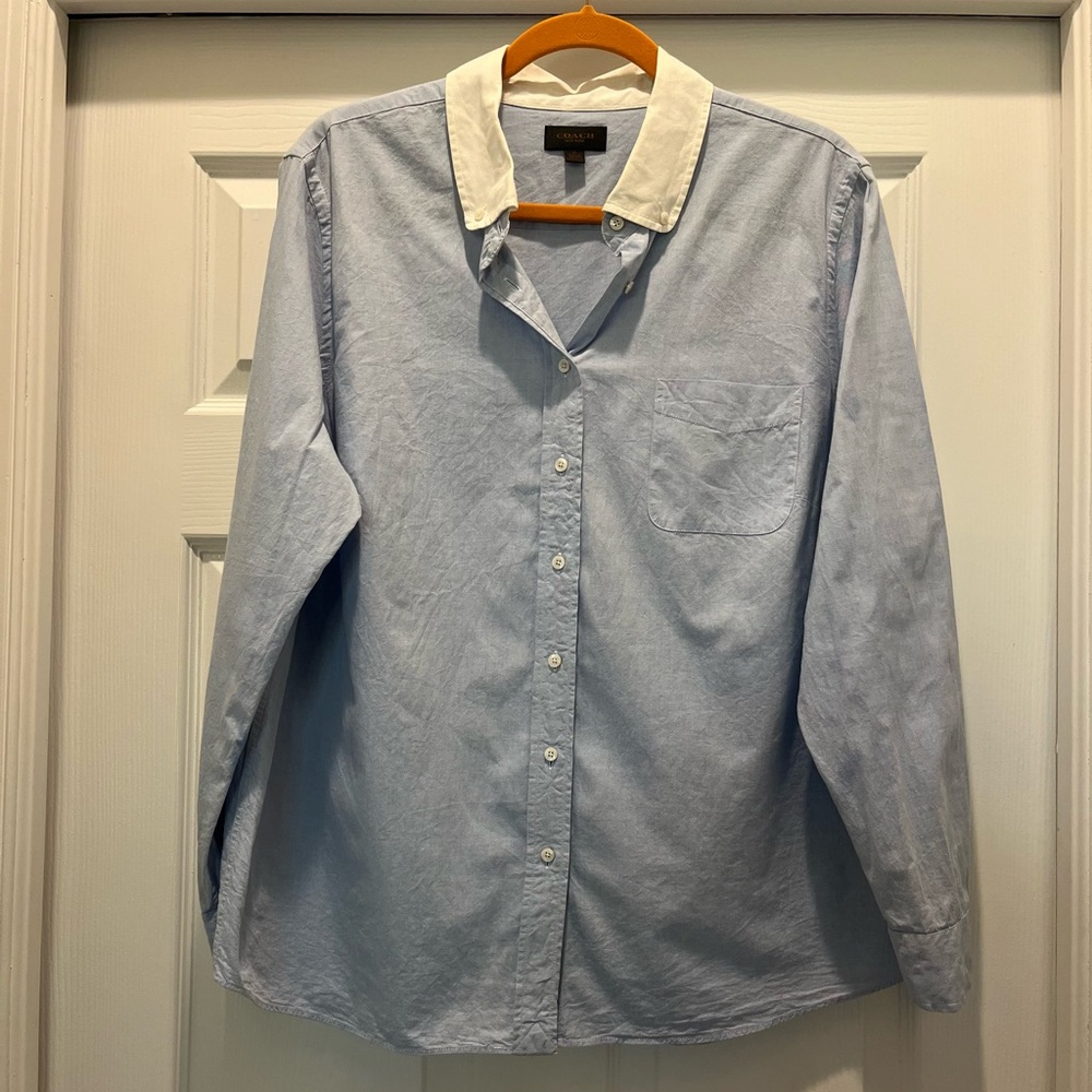 Coach Retail Blue Cotton Button Down Shirt White Collar | Size 16